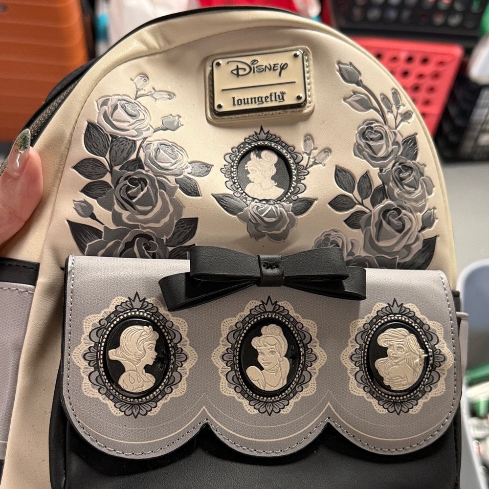 Loungefly Black & Cream Rose Cameo Mini Backpack